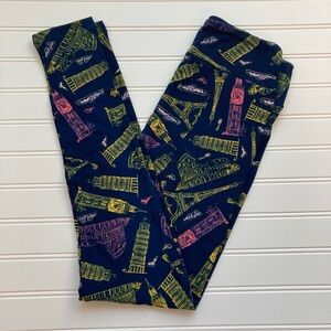 NWT LulaRoe OS Leggings navy blue Eiffel Tower Pisa Colosseum Europe Paris Rome